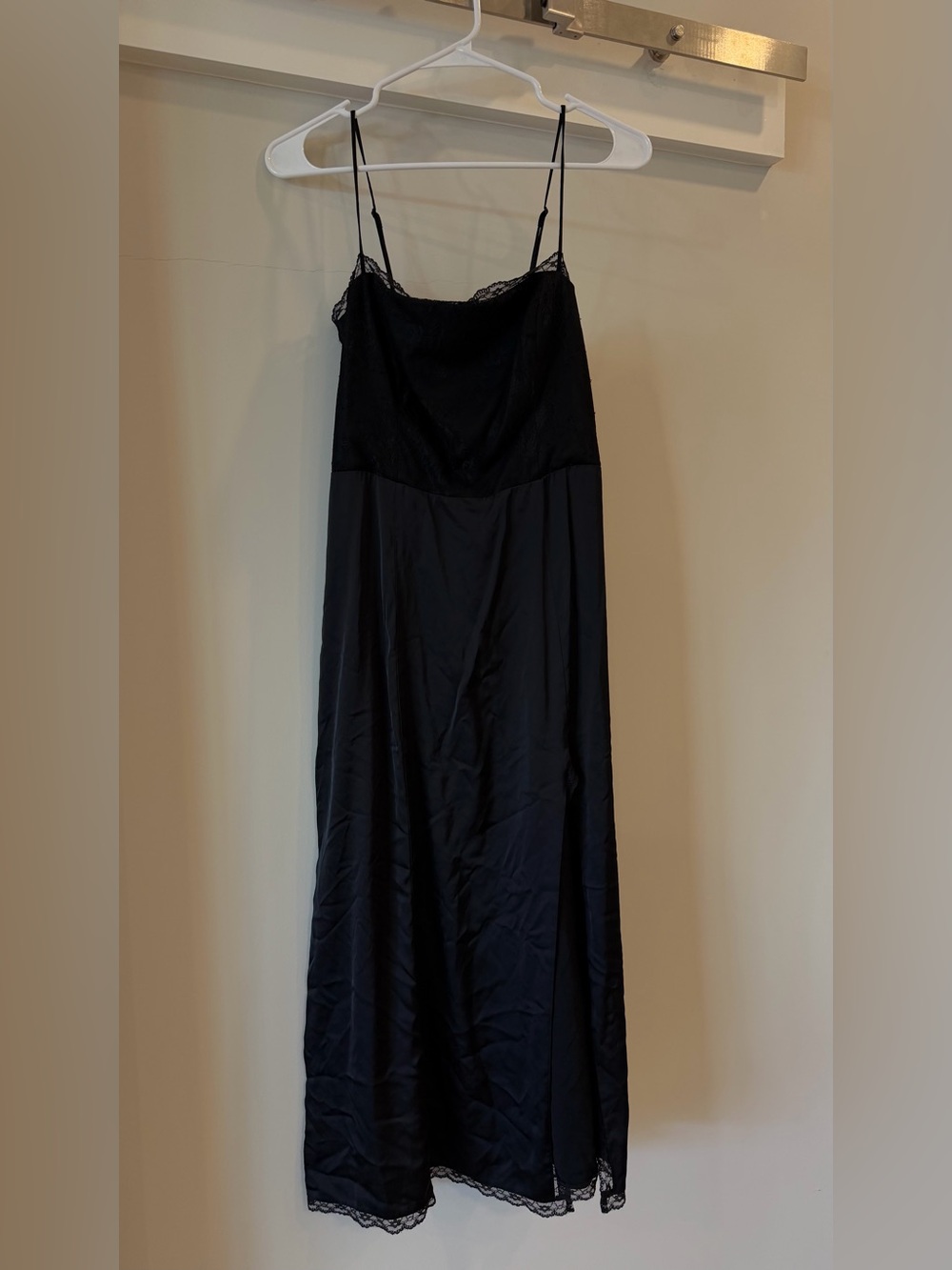 Abercrombie Black Satin Lace Maxi Slip Dress Size M